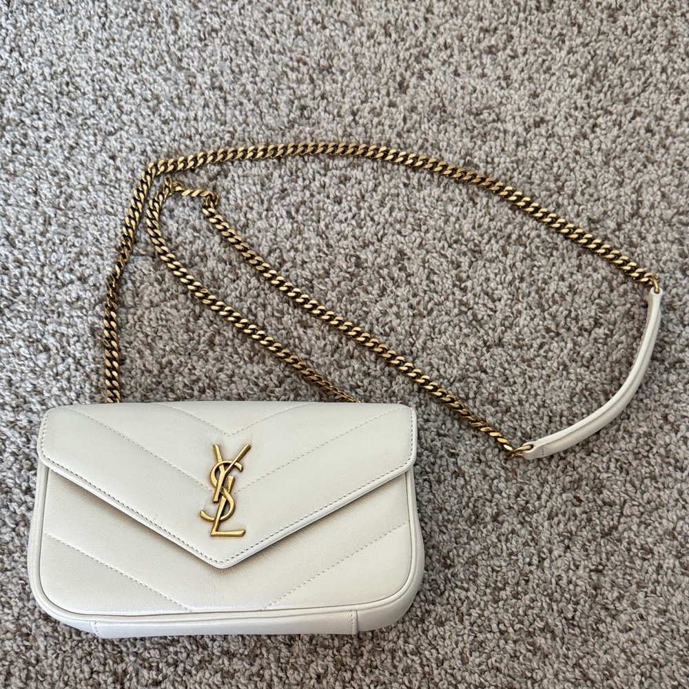 Yves Saint Laurent Cream Crossbody with Gold Chain